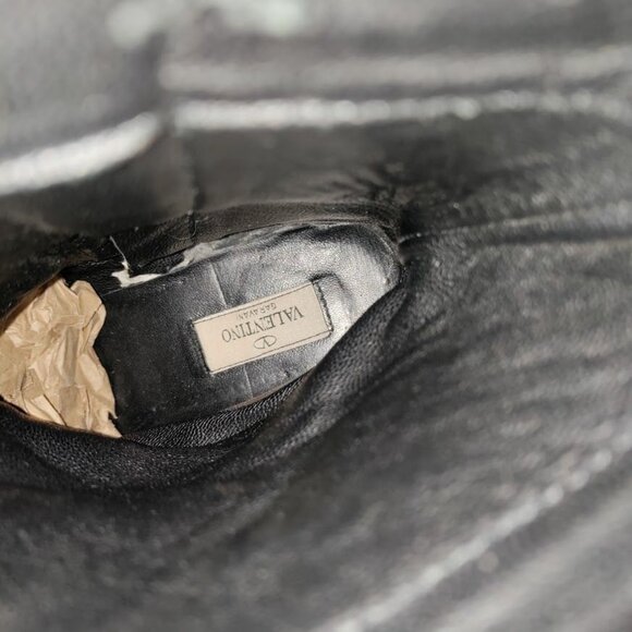 Valentino Garavani Black Leather Floral Applique Combat Boots Women's Size 6 - Picture 10 of 11